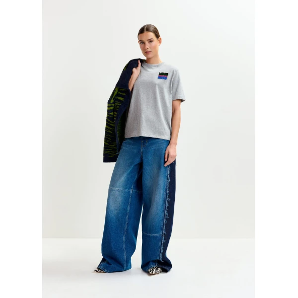 Essentiel Antwerp Grey and multicolor cotton T-shirt with sequin embroidery - Essentiel Antwerp Shirts - Colorful Belgian Design - Shop at Luxury Shoes 