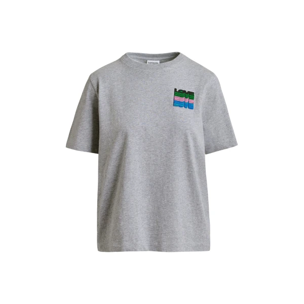Essentiel Antwerp Grey and multicolor cotton T-shirt with sequin embroidery - Essentiel Antwerp Shirts - Colorful Belgian Design - Shop at Luxury Shoes 