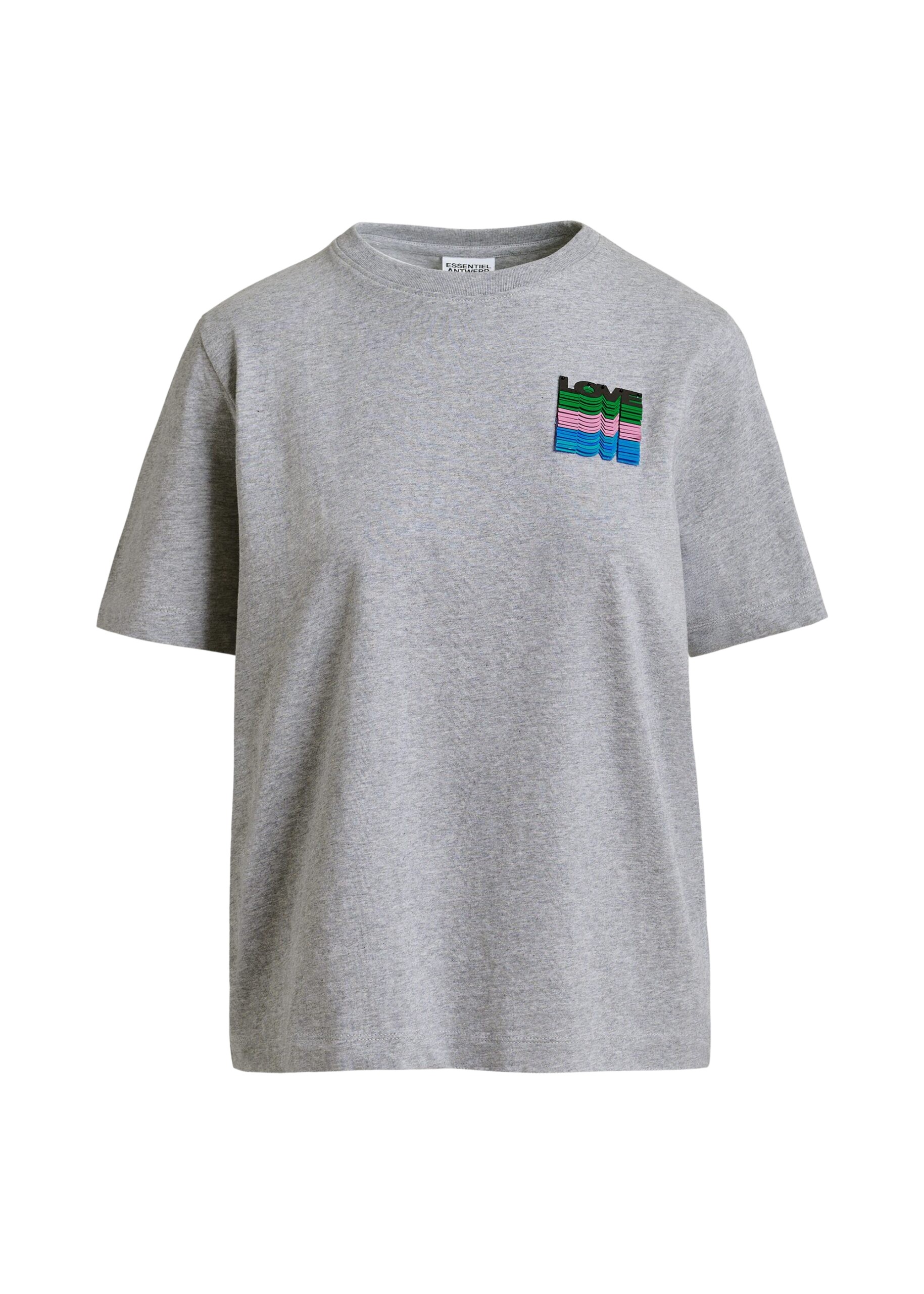Essentiel Antwerp Grey and multicolor cotton T-shirt with sequin embroidery Top