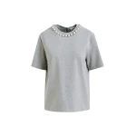 Essentiel Antwerp Grey and silver cotton T-shirt with metallic pearl-style embellishments - Essentiel Antwerp Shirts - Colorful Belgian Design - Shop at Luxury Shoes 