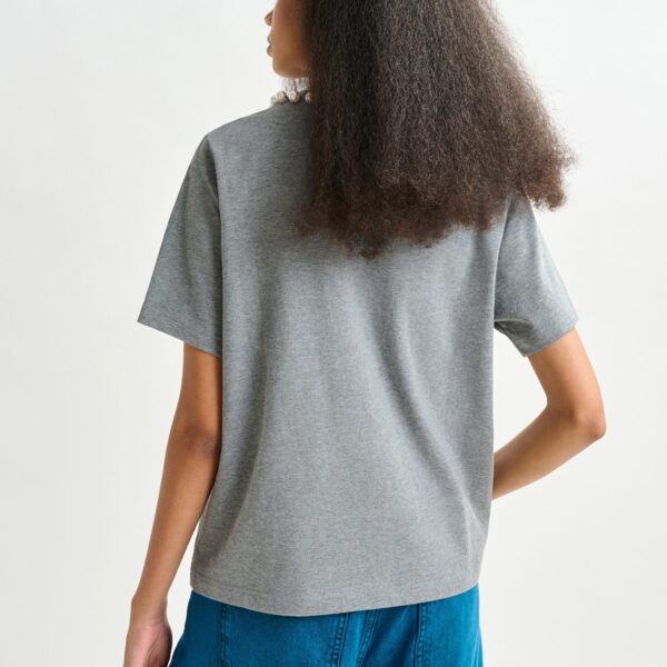 Essentiel Antwerp Grey and white cotton T-shirt with “HUH?”- print and bead embellishments Top, view 4