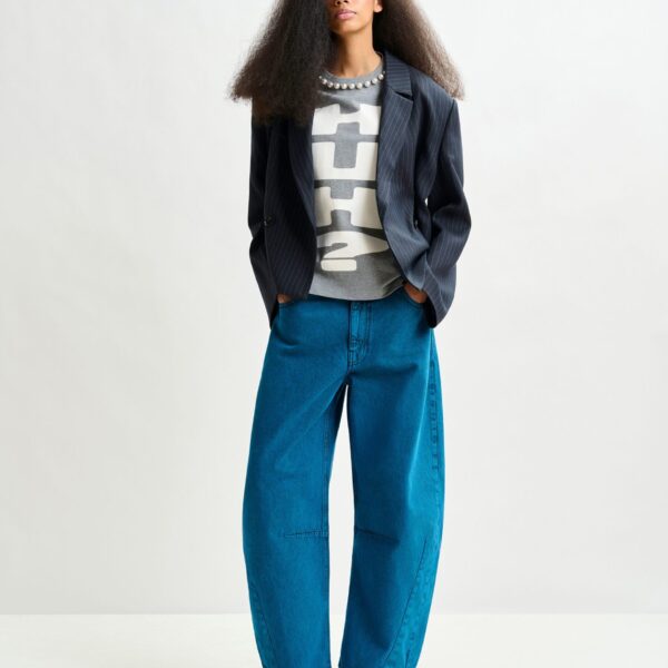 Essentiel Antwerp Grey and white cotton T-shirt with “HUH?”- print and bead embellishments Top, view 5