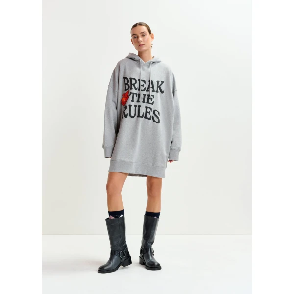 black and orange cotton hoodie mini dress with sequin and-bead embroideries - Essentiel Antwerp Dresses - Colorful Belgian Design - Shop at Luxury Shoes 