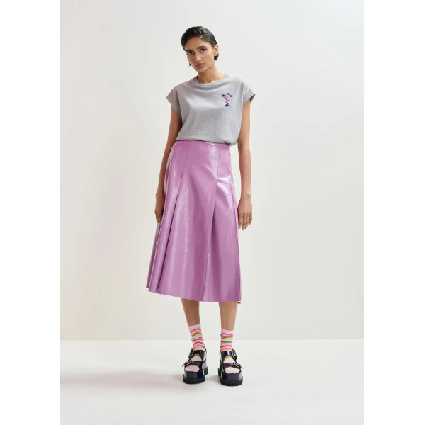 Essentiel Antwerp Grey cotton T-shirt with bead embroidery - Essentiel Antwerp Shirts - Colorful Belgian Design - Shop at Luxury Shoes 