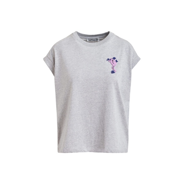 Essentiel Antwerp Grey cotton T-shirt with bead embroidery - Essentiel Antwerp Shirts - Colorful Belgian Design - Shop at Luxury Shoes 