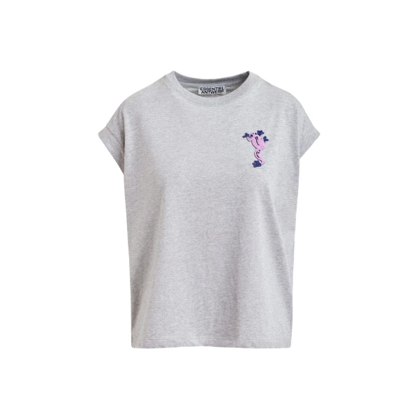 Essentiel Antwerp Grey cotton T-shirt with bead embroidery - Essentiel Antwerp Shirts - Colorful Belgian Design - Shop at Luxury Shoes 