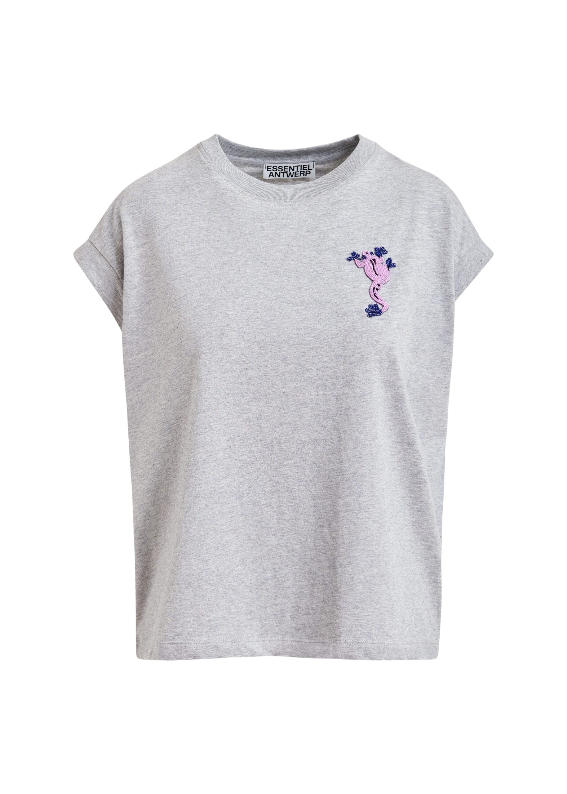 Essentiel Antwerp Grey cotton T-shirt with bead embroidery Top