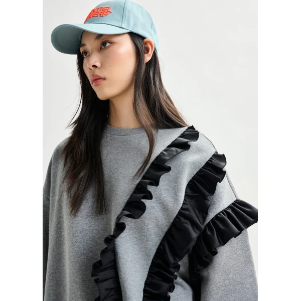 Essentiel Antwerp Grey cotton-blend sweatshirt with ruffle details - Essentiel Antwerp Shirts - Colorful Belgian Design - Shop at Luxury Shoes 