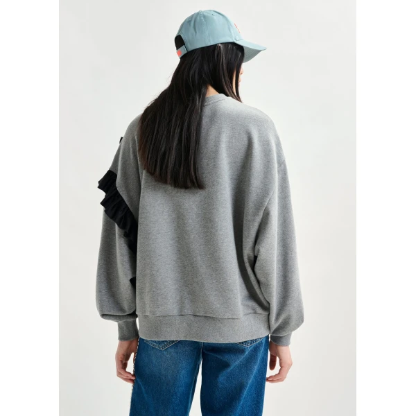 Essentiel Antwerp Grey cotton-blend sweatshirt with ruffle details - Essentiel Antwerp Shirts - Colorful Belgian Design - Shop at Luxury Shoes 