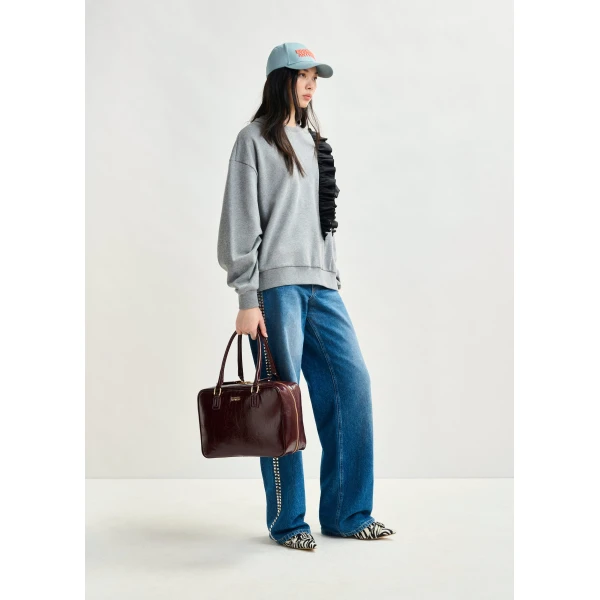 Essentiel Antwerp Grey cotton-blend sweatshirt with ruffle details - Essentiel Antwerp Shirts - Colorful Belgian Design - Shop at Luxury Shoes 