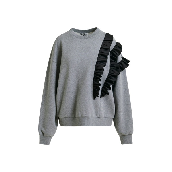 Essentiel Antwerp Grey cotton-blend sweatshirt with ruffle details - Essentiel Antwerp Shirts - Colorful Belgian Design - Shop at Luxury Shoes 