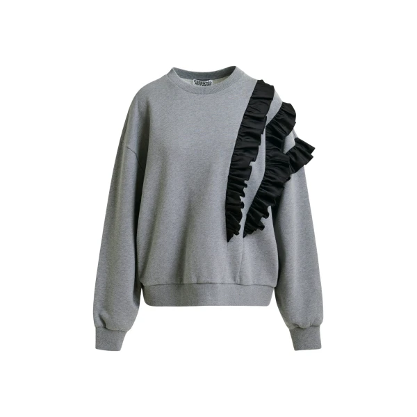 Essentiel Antwerp Grey cotton-blend sweatshirt with ruffle details - Essentiel Antwerp Shirts - Colorful Belgian Design - Shop at Luxury Shoes 