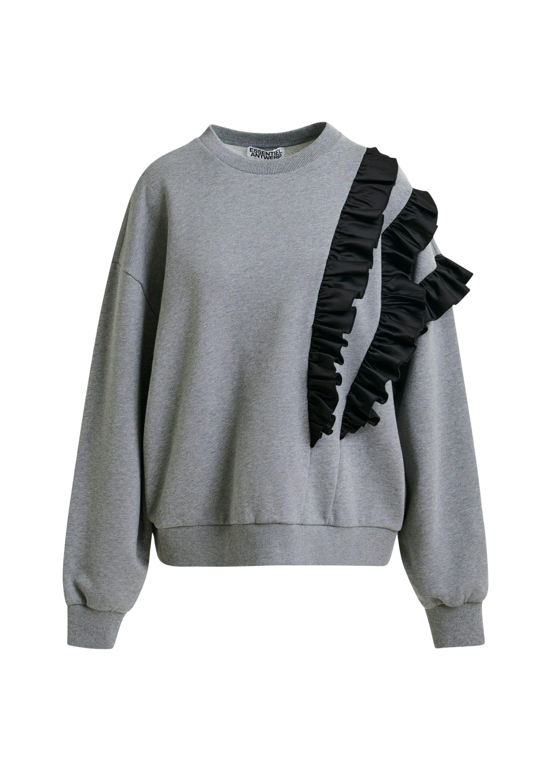 Essentiel Antwerp Grey cotton-blend sweatshirt with ruffle details Top