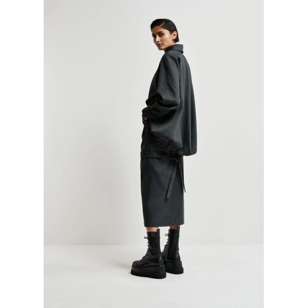 Essentiel Antwerp Grey draped-back tailored dress with belted waist - Essentiel Antwerp Dresses - Colorful Belgian Design - Shop at Luxury Shoes 