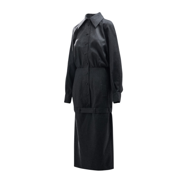 Essentiel Antwerp Grey draped-back tailored dress with belted waist - Essentiel Antwerp Dresses - Colorful Belgian Design - Shop at Luxury Shoes 