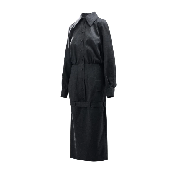 Essentiel Antwerp Grey draped-back tailored dress with belted waist - Essentiel Antwerp Dresses - Colorful Belgian Design - Shop at Luxury Shoes 