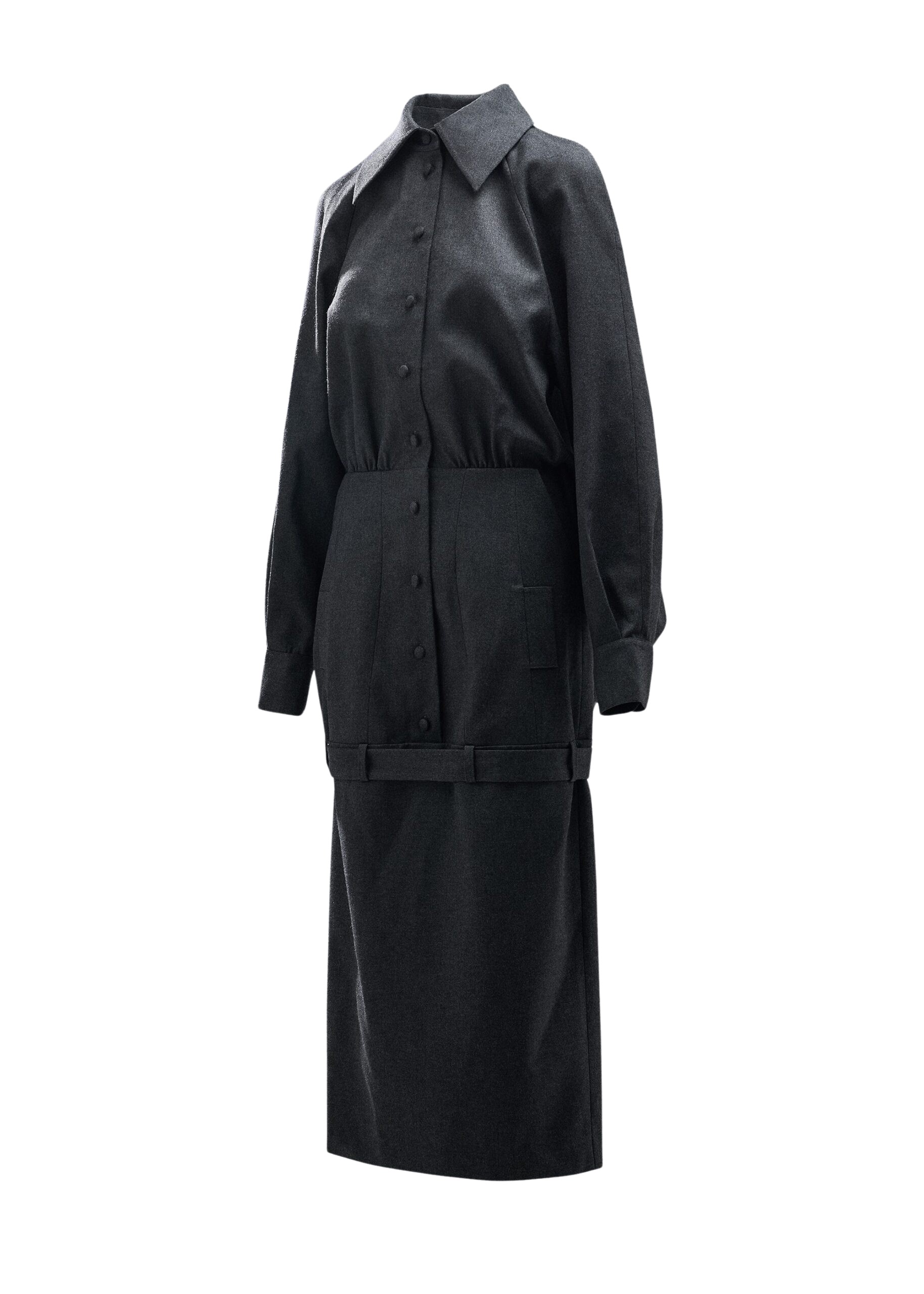 Essentiel Antwerp Grey draped-back tailored dress with belted waist - Essentiel Antwerp Dresses - Colorful Belgian Design - Shop at Luxury Shoes 
