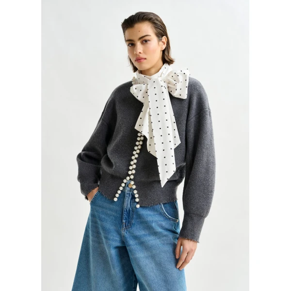 Essentiel Antwerp Grey pearl-embellished cardigan - Essentiel Antwerp Knitwear - Colorful Belgian Design - Shop at Luxury Shoes 