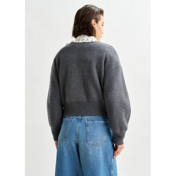 Essentiel Antwerp Grey pearl-embellished cardigan - Essentiel Antwerp Knitwear - Colorful Belgian Design - Shop at Luxury Shoes 
