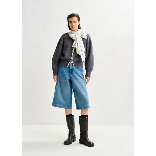 Essentiel Antwerp Grey pearl-embellished cardigan - Essentiel Antwerp Knitwear - Colorful Belgian Design - Shop at Luxury Shoes 