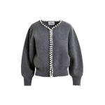 Essentiel Antwerp Grey pearl-embellished cardigan - Essentiel Antwerp Knitwear - Colorful Belgian Design - Shop at Luxury Shoes 