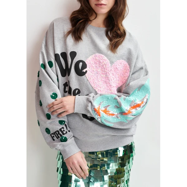 pink and black cotton sweatshirt with sequin embellishments - Essentiel Antwerp Shirts - Colorful Belgian Design - Shop at Luxury Shoes 