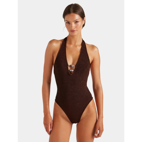 Metallic Chocolate - Hunza G Crinkle Swimwear - One Size - Shop at Luxury Shoes 