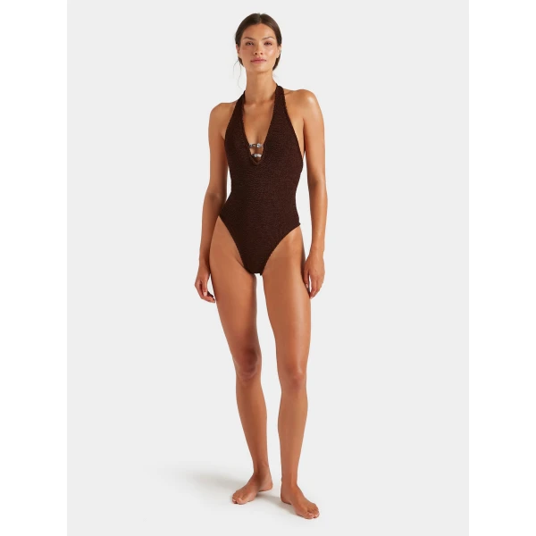 Metallic Chocolate - Hunza G Crinkle Swimwear - One Size - Shop at Luxury Shoes 