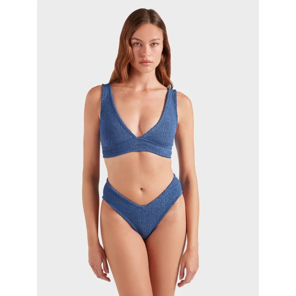 Metallic Denim - Hunza G Crinkle Swimwear - One Size - Shop at Luxury Shoes 