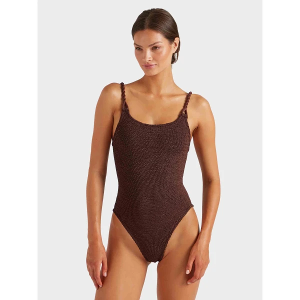 Metallic Chocolate - Hunza G Crinkle Swimwear - One Size - Shop at Luxury Shoes 