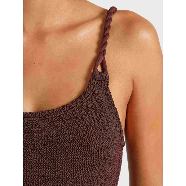 Metallic Chocolate - Hunza G Crinkle Swimwear - One Size - Shop at Luxury Shoes 