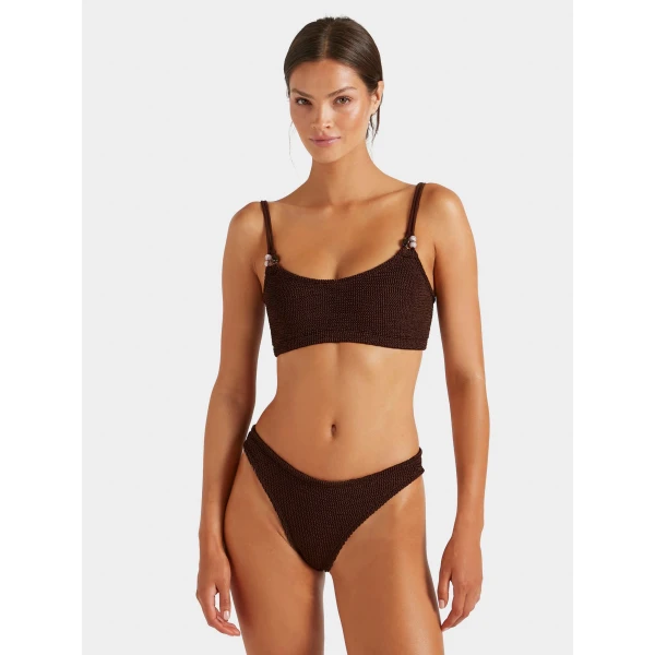 Metallic Chocolate - Hunza G Crinkle Swimwear - One Size - Shop at Luxury Shoes 