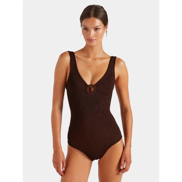Metallic Chocolate - Hunza G Crinkle Swimwear - One Size - Shop at Luxury Shoes 
