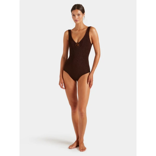 Metallic Chocolate - Hunza G Crinkle Swimwear - One Size - Shop at Luxury Shoes 