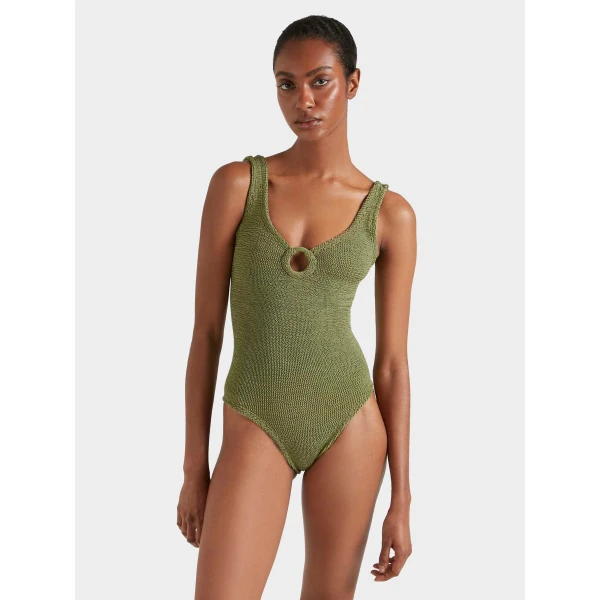 Metallic Moss - Hunza G Crinkle Swimwear - One Size - Shop at Luxury Shoes 