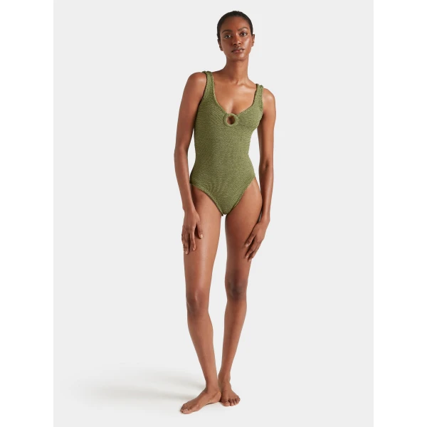 Metallic Moss - Hunza G Crinkle Swimwear - One Size - Shop at Luxury Shoes 