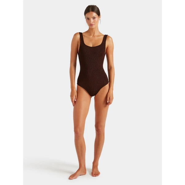 Metallic Chocolate - Hunza G Crinkle Swimwear - One Size - Shop at Luxury Shoes 