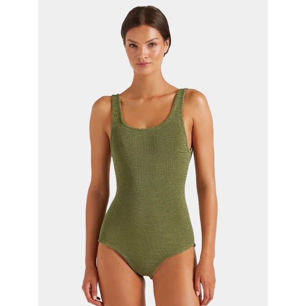 Metallic Moss - Hunza G Crinkle Swimwear - One Size - Shop at Luxury Shoes 