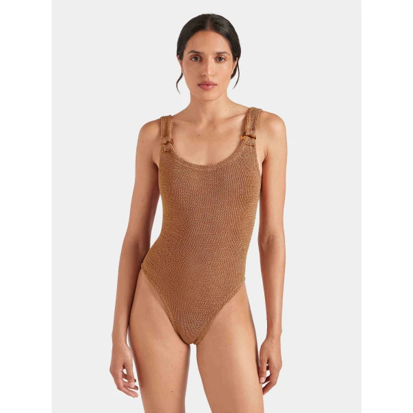 Metallic Cocoa - Hunza G Crinkle Swimwear - One Size - Shop at Luxury Shoes 
