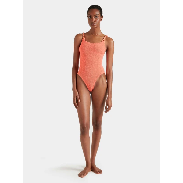 Metallic Coral - Hunza G Crinkle Swimwear - One Size - Shop at Luxury Shoes 