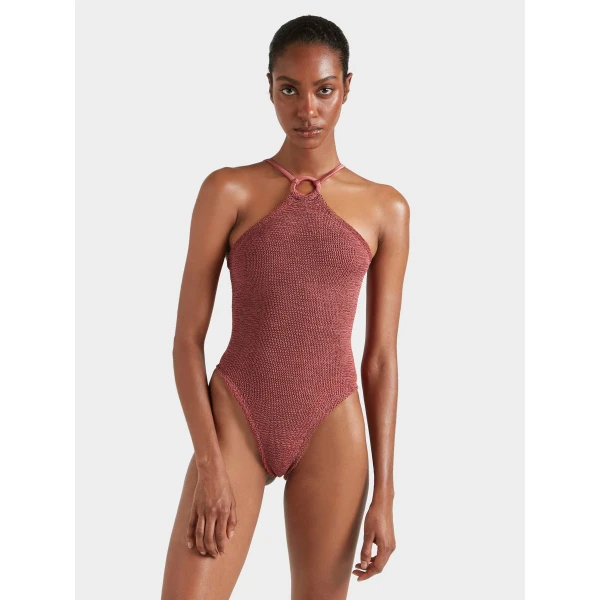 Metallic Rosewood - Hunza G Crinkle Swimwear - One Size - Shop at Luxury Shoes 
