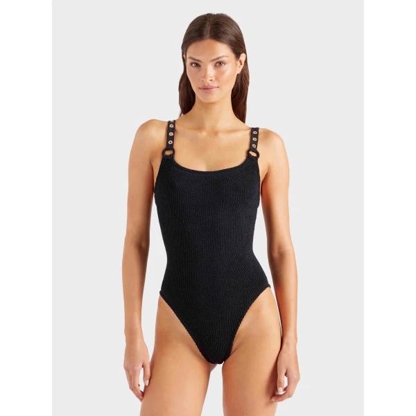 Black/Gold - Hunza G Crinkle Swimwear - One Size - Shop at Luxury Shoes 