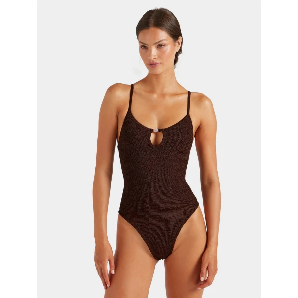 Metallic Chocolate - Hunza G Crinkle Swimwear - One Size - Shop at Luxury Shoes 