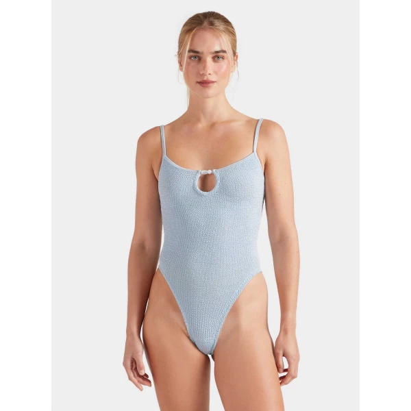 Metallic Ice Blue - Hunza G Crinkle Swimwear - One Size - Shop at Luxury Shoes 