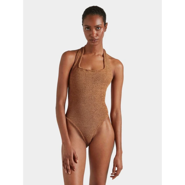 Metallic Cocoa - Hunza G Crinkle Swimwear - One Size - Shop at Luxury Shoes 