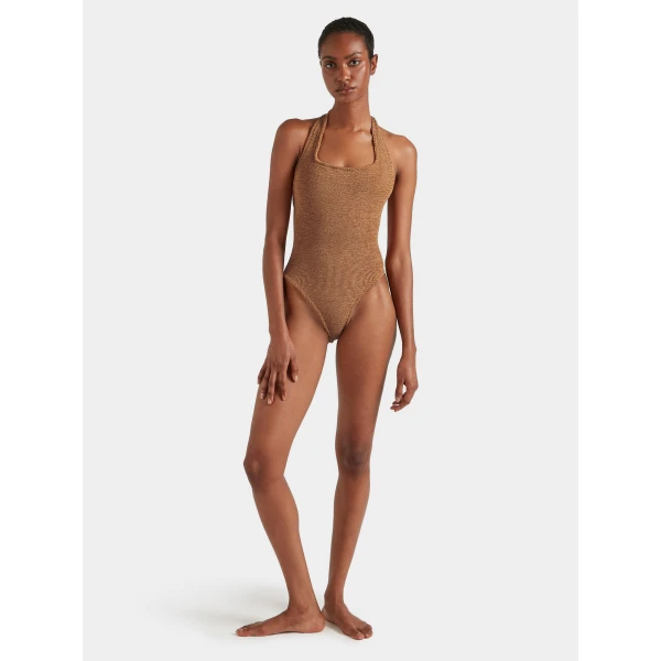 Metallic Cocoa - Hunza G Crinkle Swimwear - One Size - Shop at Luxury Shoes 