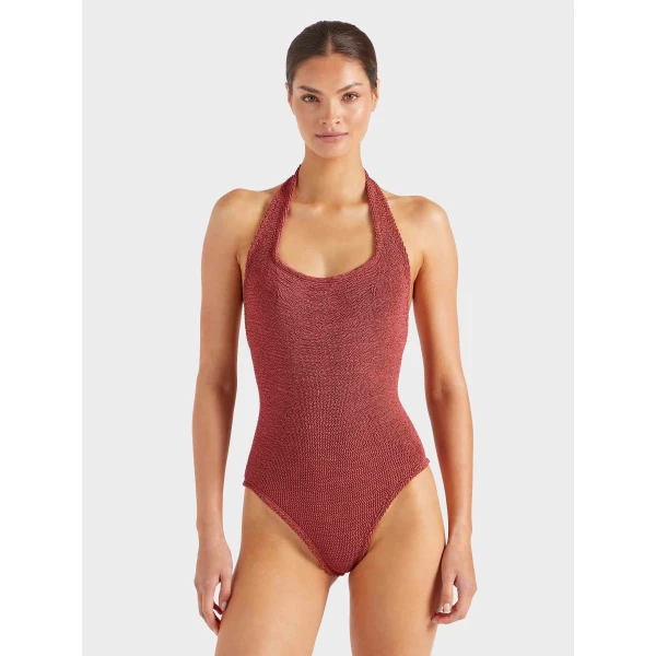 Metallic Rosewood - Hunza G Crinkle Swimwear - One Size - Shop at Luxury Shoes 
