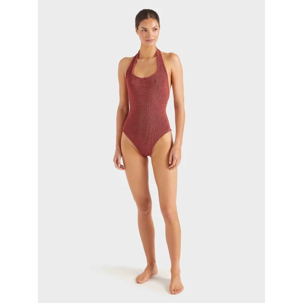 Metallic Rosewood - Hunza G Crinkle Swimwear - One Size - Shop at Luxury Shoes 
