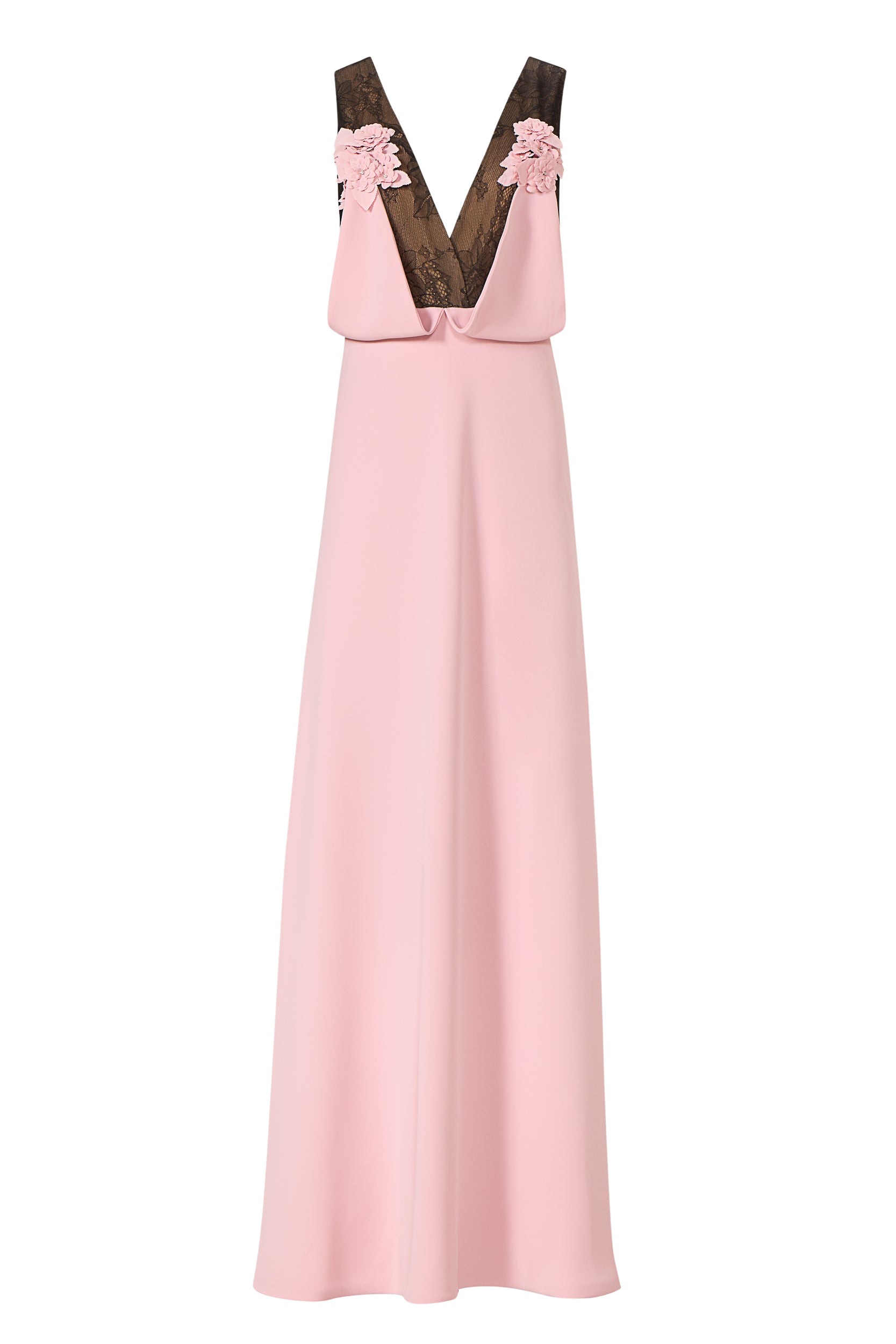 Costarellos Janessa Crepe Lace Plunge Neck Gown