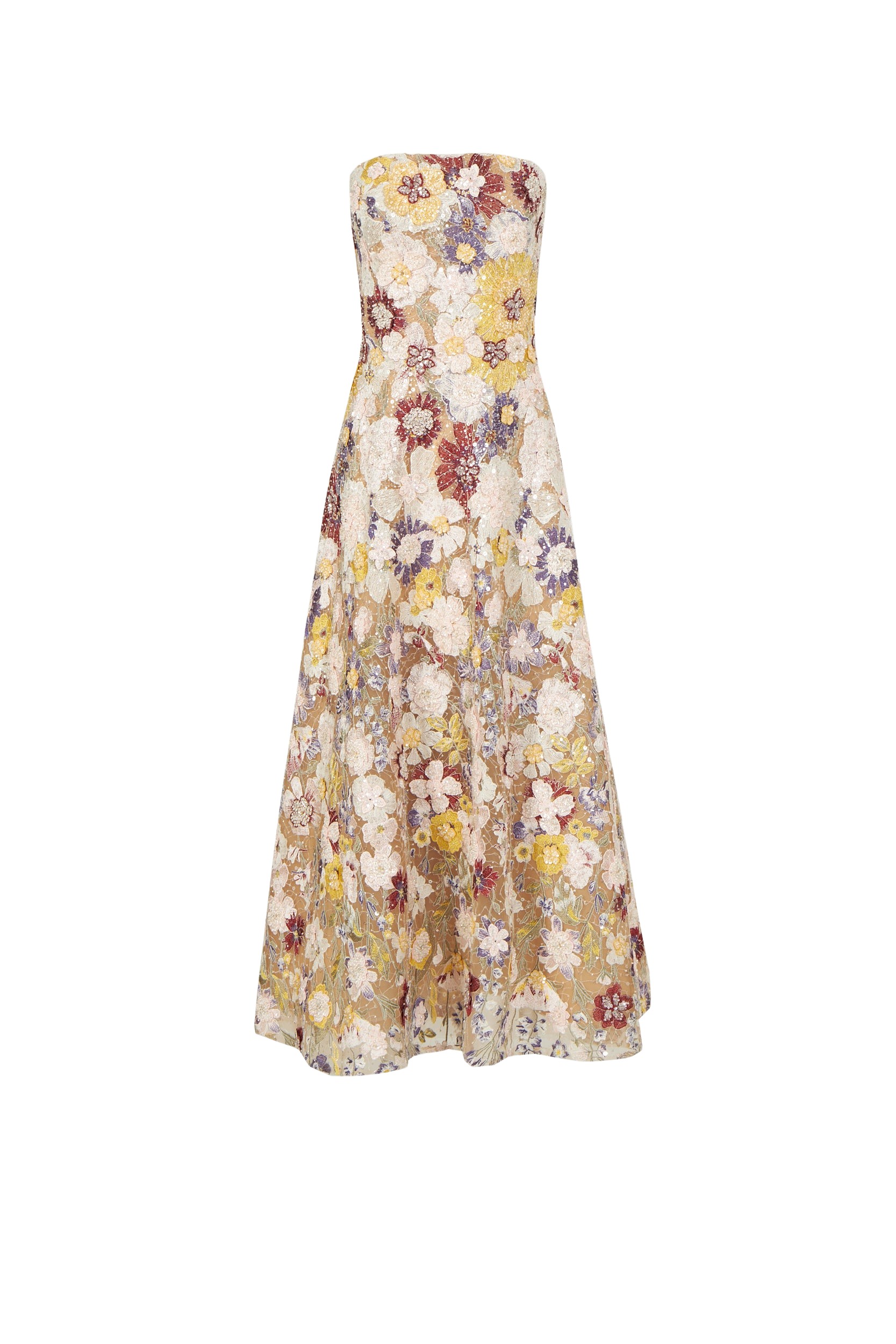 Costarellos Jassa Embroidered Strapless Dress